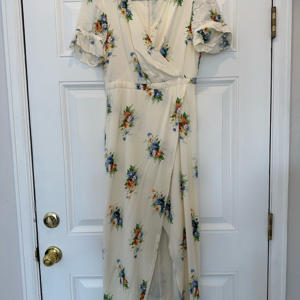 Madewell Cream Flutter Sleeve Wrap Maxi Dress
